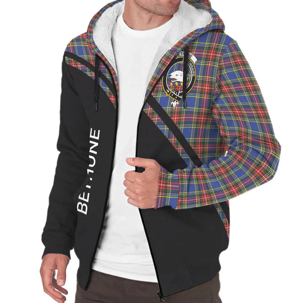 Scottish Bethune Clan Crest Tartan Curve Sherpa Hoodie