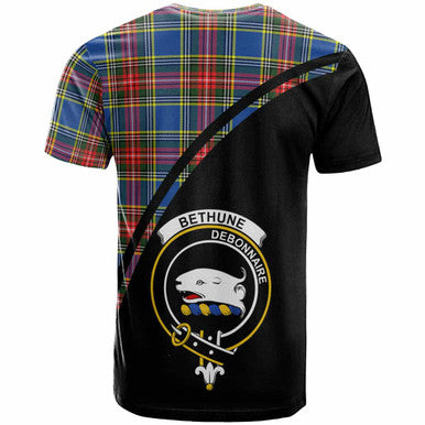 Scottish Bethune Clan Crest Tartan Curve T-Shirt Back Side Tartan Plaid