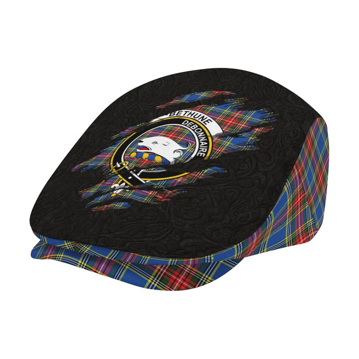 Scottish Bethune Clan Crest Tartan Flat Cap - Scratch Style Tartan Plaid 2