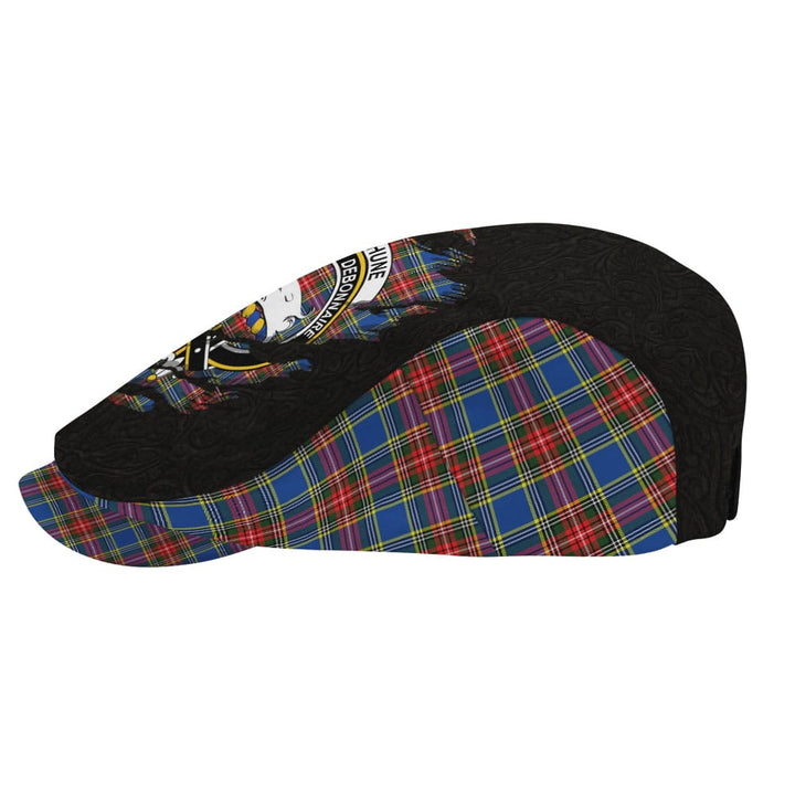 Scottish Bethune Clan Crest Tartan Flat Cap - Scratch Style Tartan Plaid 3
