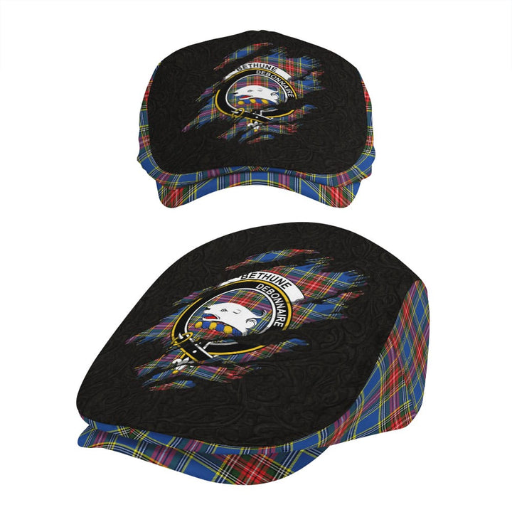 Scottish Bethune Clan Crest Tartan Flat Cap - Scratch Style Tartan Plaid 5