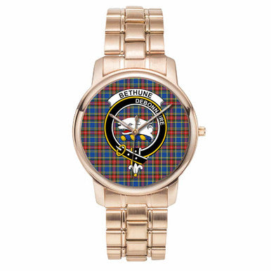 Scottish Bethune Clan Crest Tartan Folding Clasp Steel Quartz Watches Tartan Plaid Rose Gold 1