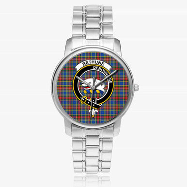 Scottish Bethune Clan Crest Tartan Folding Clasp Steel Quartz Watches Tartan Plaid Silver 1