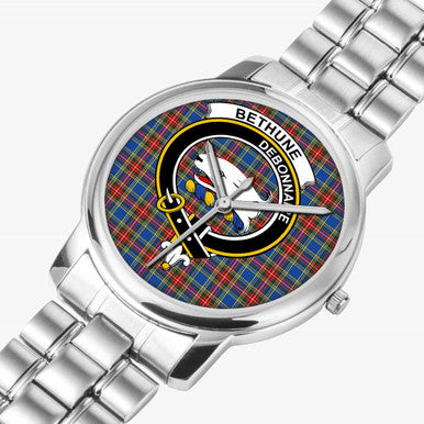 Scottish Bethune Clan Crest Tartan Folding Clasp Steel Quartz Watches Tartan Plaid Silver 2