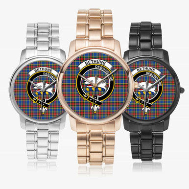 Scottish Bethune Clan Crest Tartan Folding Clasp Steel Quartz Watches Tartan Plaid All