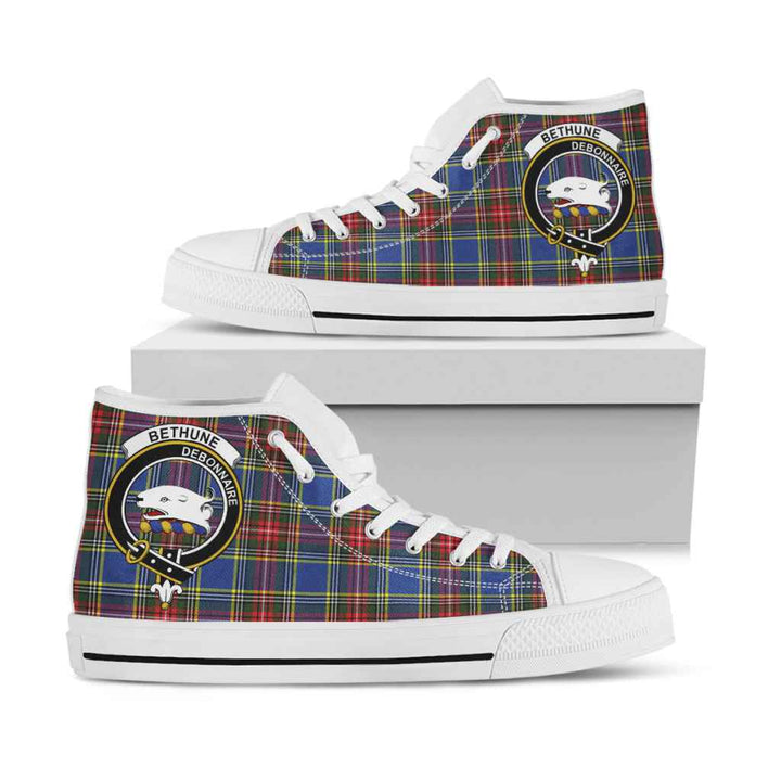 Scottish Bethune Clan Crest Tartan High Top Shoes White Sole Tartan Plaid
