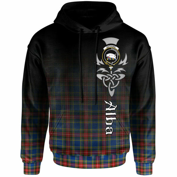 Scottish Bethune Clan Crest Tartan Hoodie - Alba Gu Brath Family Crest Celtic Inspired Front Side Tartan Plaid