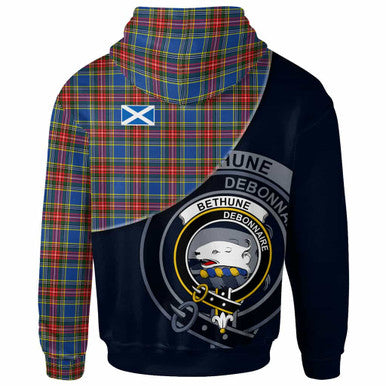 Scottish Bethune Clan Crest Tartan Hoodie - Bend Style Back Side Tartan Plaid