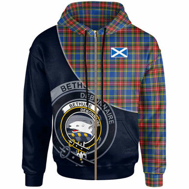 Scottish Bethune Clan Crest Tartan Hoodie - Bend Style Zip-up Tartan Plaid