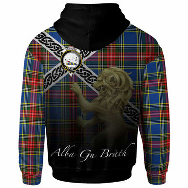 Scottish Bethune Clan Crest Tartan Hoodie - Scotland Lion Back Side Tartan Plaid