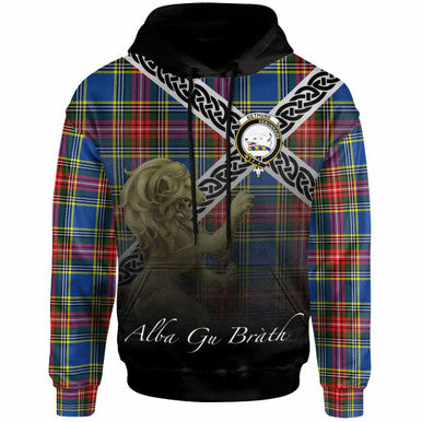 Scottish Bethune Clan Crest Tartan Hoodie - Scotland Lion Front Side Tartan Plaid