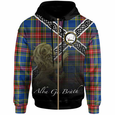Scottish Bethune Clan Crest Tartan Hoodie - Scotland Lion Zip-up Tartan Plaid