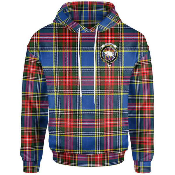 Scottish Bethune Clan Crest Tartan Hoodie Front Side Tartan Plaid