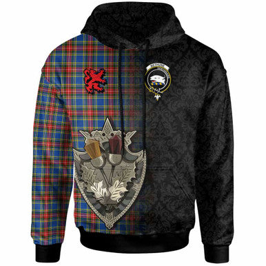 Scottish Bethune Clan Crest Tartan Hoodie - Half Thistle Flowers Celtic Design Front Side Tartan Plaid