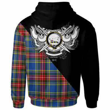Scottish Bethune Clan Crest Tartan Hoodie - Military Logo Back Side Tartan Plaid
