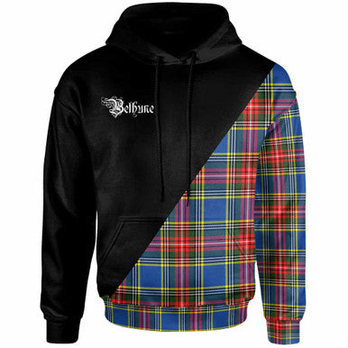 Scottish Bethune Clan Crest Tartan Hoodie - Military Logo Front Side Tartan Plaid