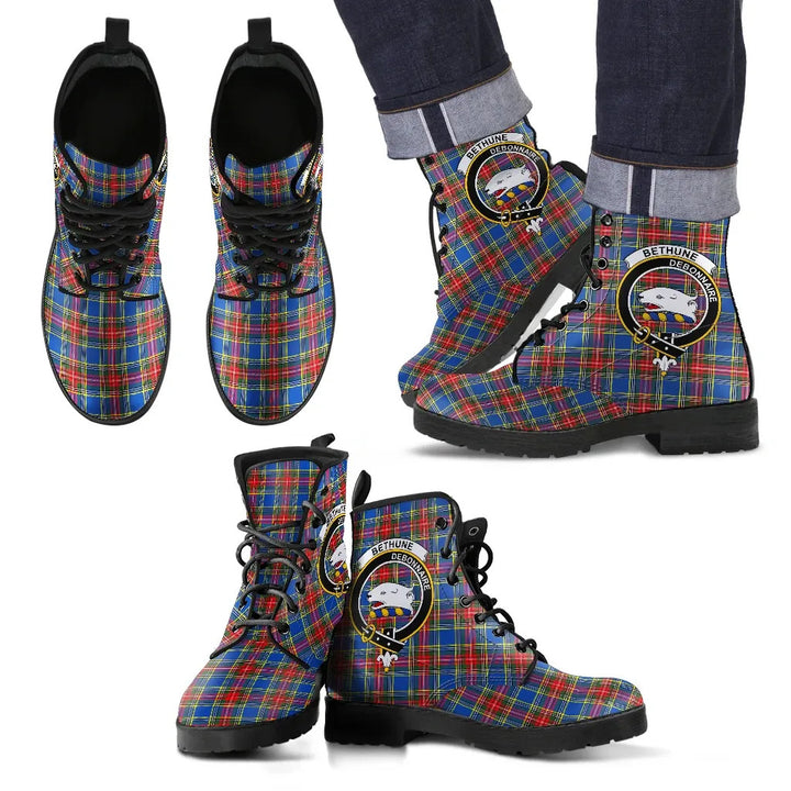Scottish Bethune Clan Crest Tartan Leather Boots