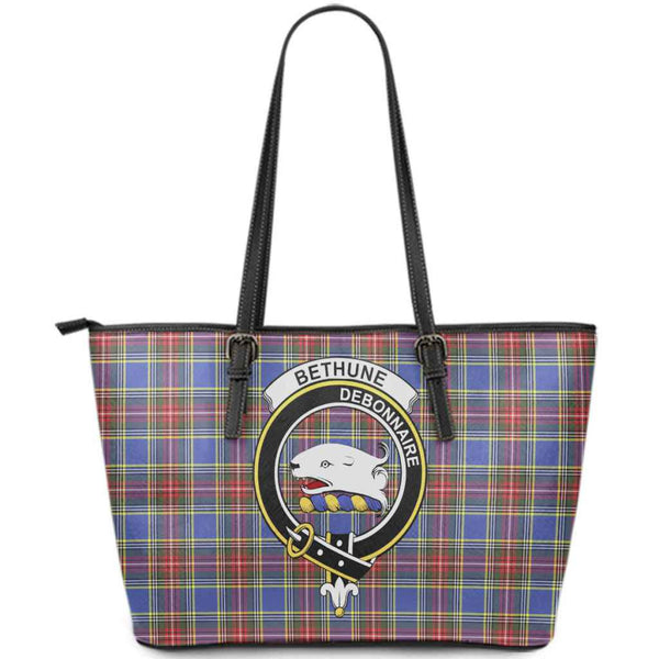 Scottish Bethune Clan Crest Tartan Leather Tote Tartan Plaid