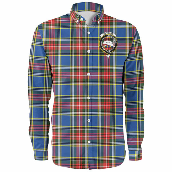 Scottish Bethune Clan Crest Tartan Long Sleeve Shirt Front Side Tartan Plaid