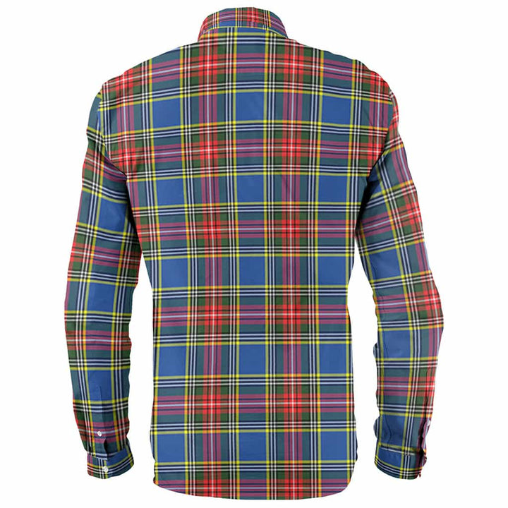 Scottish Bethune Clan Crest Tartan Long Sleeve Shirt Back Side Tartan Plaid