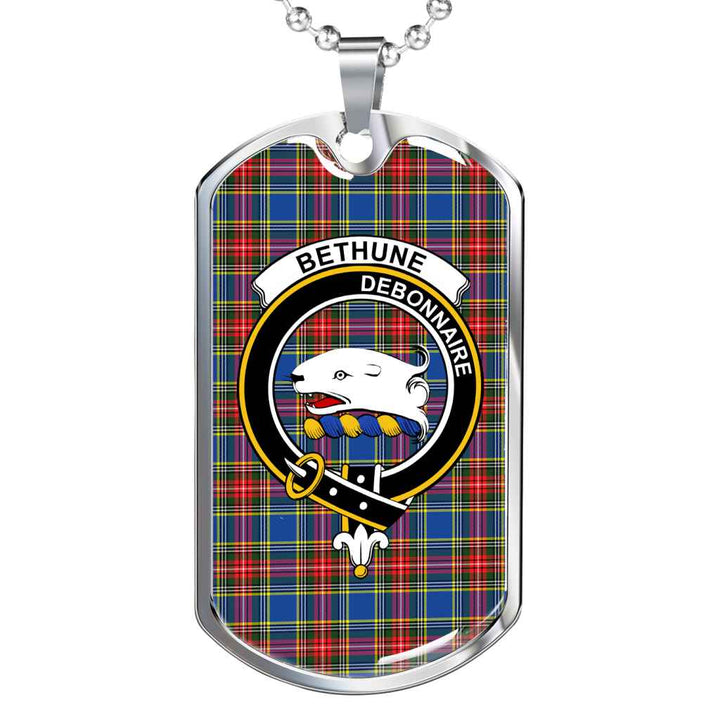 Scottish Bethune Clan Crest Tartan Military Dog Tag Necklace Tartan Plaid 1