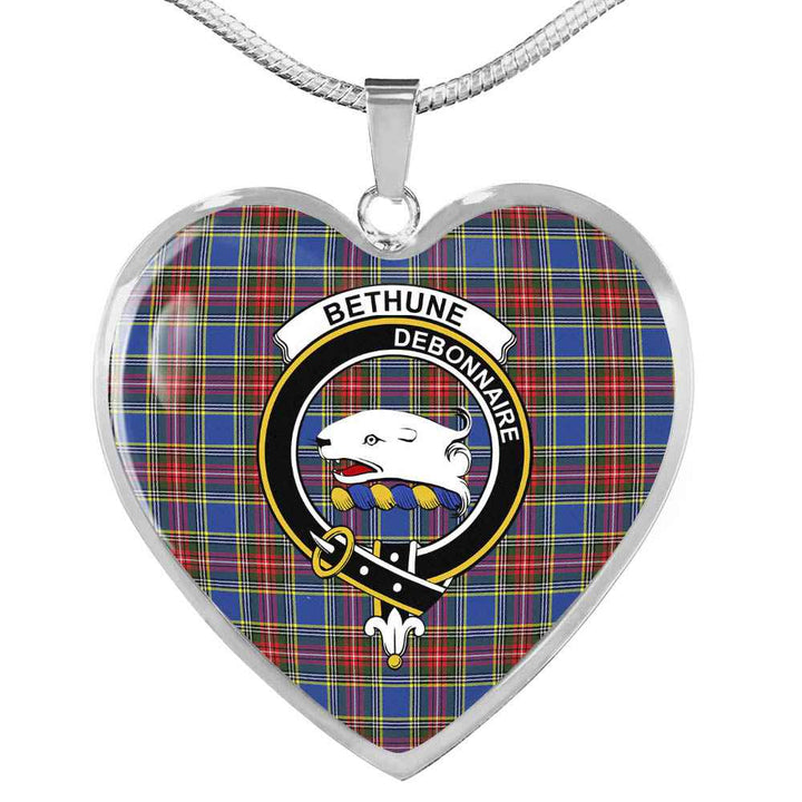 Scottish Bethune Clan Crest Tartan Necklace Heart Tartan Plaid 1