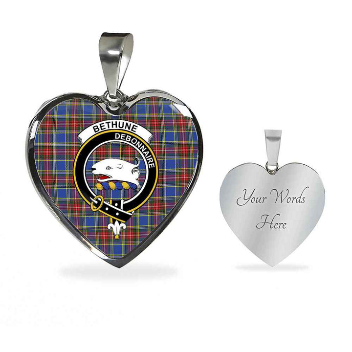Scottish Bethune Clan Crest Tartan Necklace Heart Tartan Plaid 3