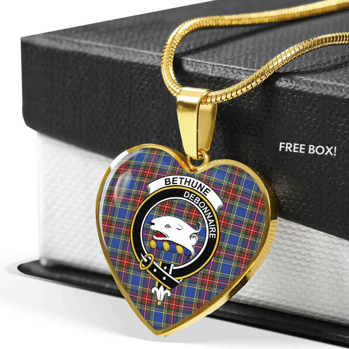Scottish Bethune Clan Crest Tartan Necklace Heart Tartan Plaid 6