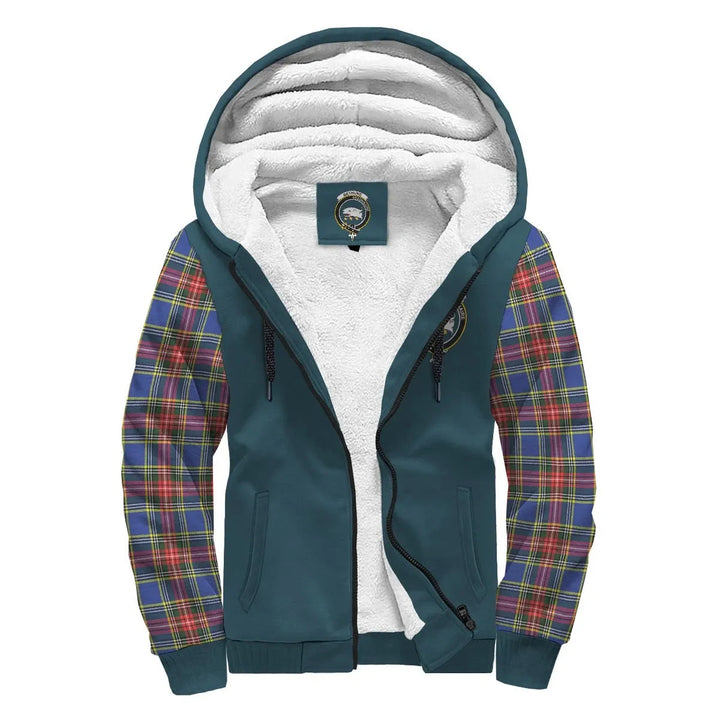 Scottish Bethune Clan Crest Tartan Plaid Sleeve Sherpa Hoodie