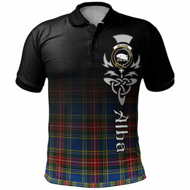 Scottish Bethune Clan Crest Tartan Polo Shirt - Alba Gu Brath Family Crest Celtic Inspired Front Side Tartan Plaid