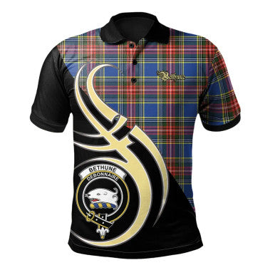 Scottish Bethune Clan Crest Tartan Polo Shirt Believe in Me Front Side Tartan Plaid