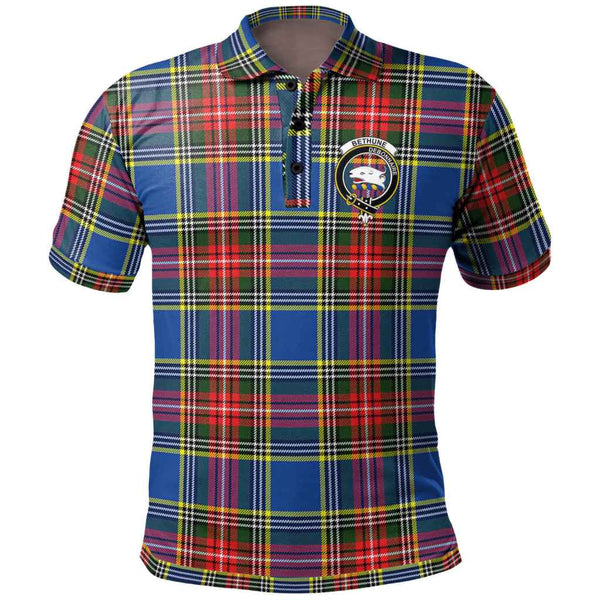 Scottish Bethune Clan Crest Tartan Polo Shirt Front Side Tartan Plaid