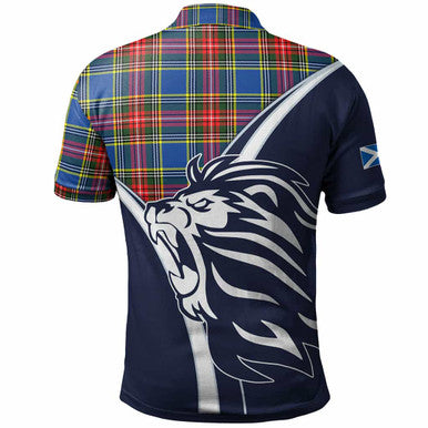 Scottish Bethune Clan Crest Tartan Polo Shirt - Scottish Flag With Lion Back Side Tartan Plaid