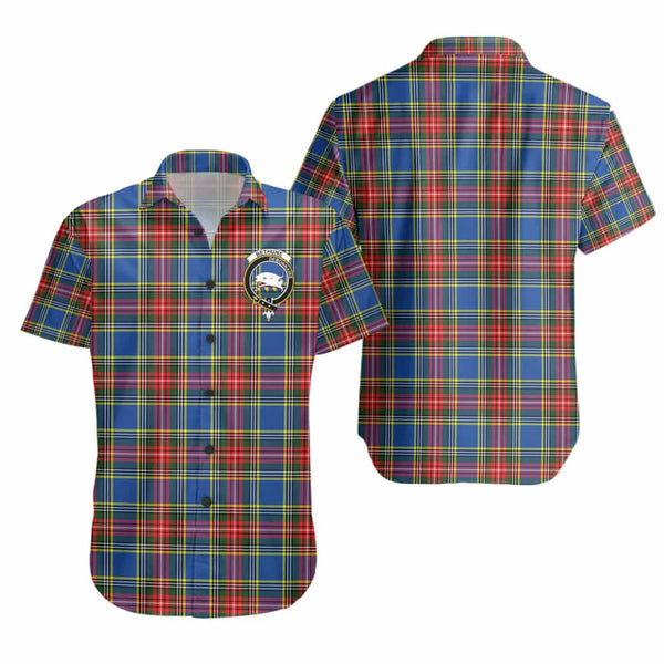 Scottish Bethune Clan Crest Tartan Short Sleeve Shirt Tartan Plaid