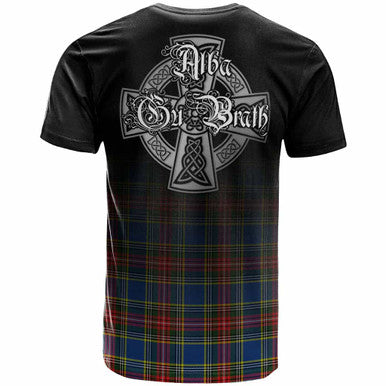 Scottish Bethune Clan Crest Tartan T-Shirt - Alba Gu Brath Family Crest Celtic Inspired Back Side Tartan Plaid