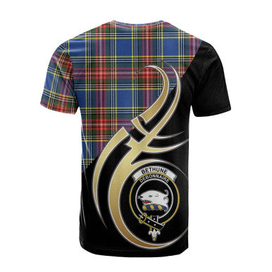 Scottish Bethune Clan Crest Tartan T-Shirt Believe in Me Back Side Tartan Plaid