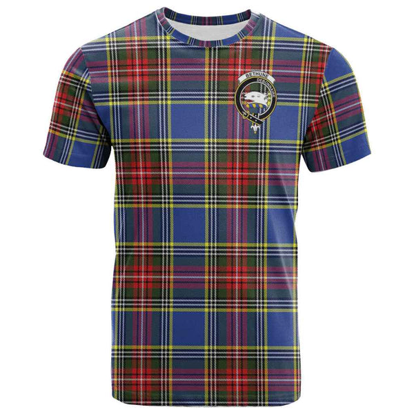 Scottish Bethune Clan Crest Tartan T-Shirt Front Side Tartan Plaid