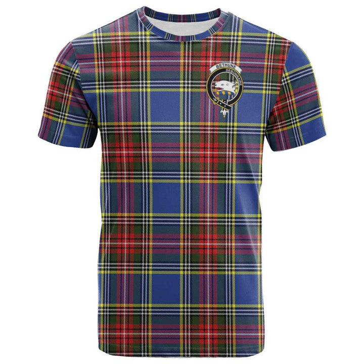 Scottish Bethune Clan Crest Tartan T-Shirt Front Side Tartan Plaid