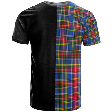 Scottish Bethune Clan Crest Tartan T-Shirt Half in Me Back Side Tartan Plaid