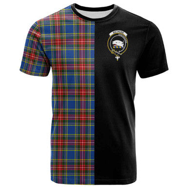 Scottish Bethune Clan Crest Tartan T-Shirt Half in Me Front Side Tartan Plaid