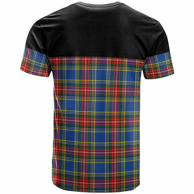 Scottish Bethune Clan Crest Tartan T-Shirt - Horizontal Style Back Side Tartan Plaid