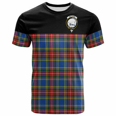 Scottish Bethune Clan Crest Tartan T-Shirt - Horizontal Style Front Side Tartan Plaid