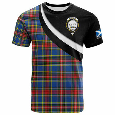 Scottish Bethune Clan Crest Tartan T-Shirt - Scotland Forever Style Front Side Tartan Plaid