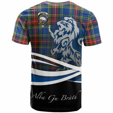 Scottish Bethune Clan Crest Tartan T-Shirt - Scotland Lion Back Side Tartan Plaid