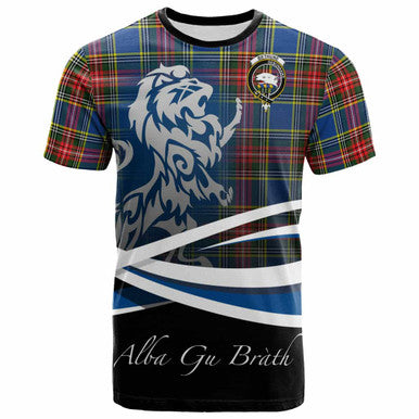 Scottish Bethune Clan Crest Tartan T-Shirt - Scotland Lion Front Side Tartan Plaid