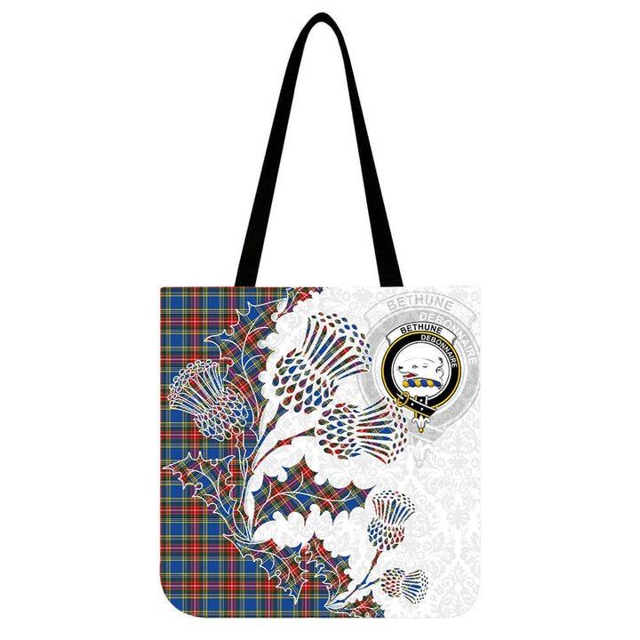 Scottish Bethune Clan Crest Tartan Tote Bag - Thistle Flowers Style Tartan Plaid 1