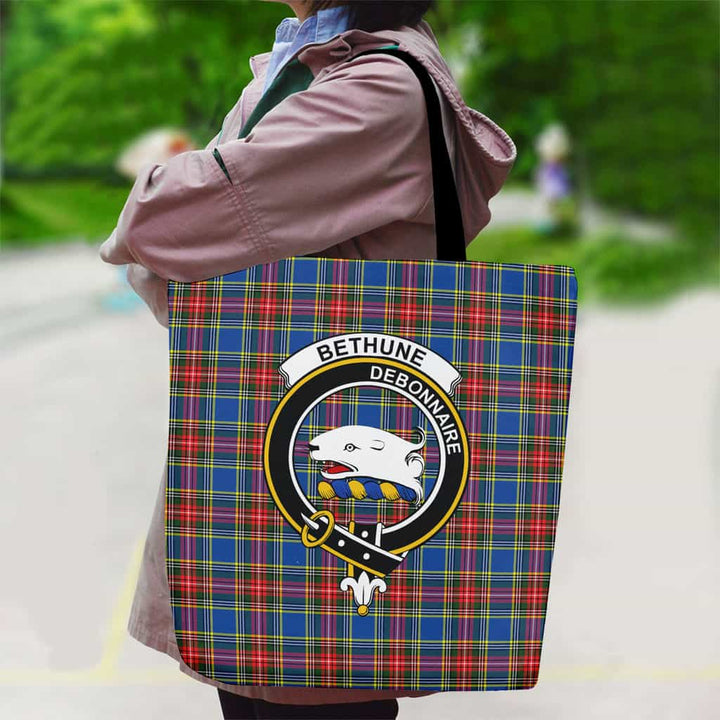 Scottish Bethune Clan Crest Tartan Canvas Bag With Shoulder Strap Tartan Plaid 2