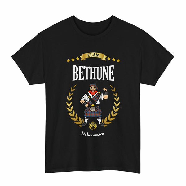 Scottish Bethune Clan Tartan T-Shirt - Motto Scotsman Tartan Plaid Black Color
