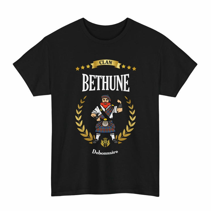 Scottish Bethune Clan Tartan T-Shirt - Motto Scotsman Tartan Plaid Black Color