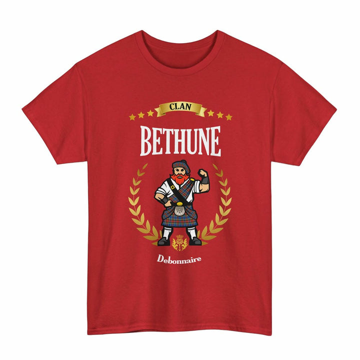 Scottish Bethune Clan Tartan T-Shirt - Motto Scotsman Tartan Plaid Red Color